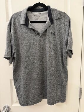 Under Armour Men’s Heather Gray Polo with Black Logo